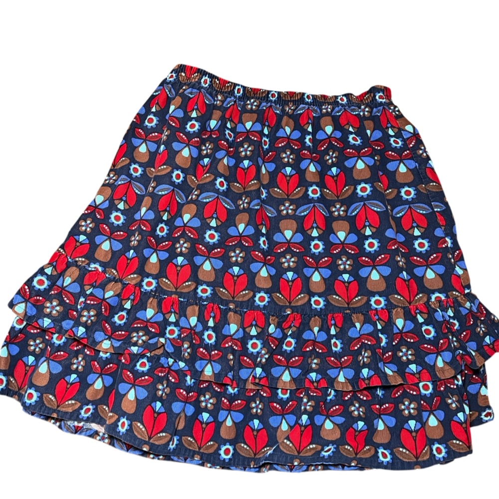 Hanna Andersson Girls Floral Corduroy Tiered Skirt Blue Scandi Size 160 = 14-16